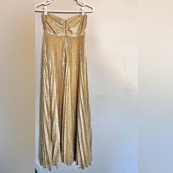 NWOT Alexis Joya Pleated Strapless Metallic Gold Lame Maxi Dress RARE Size XS - Picture 6 of 10
